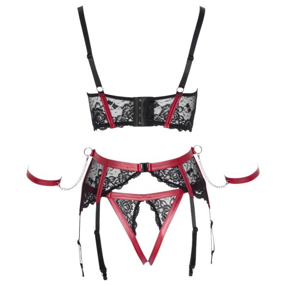 Cottelli Bondage - Bh set met kant - rood - mat - L