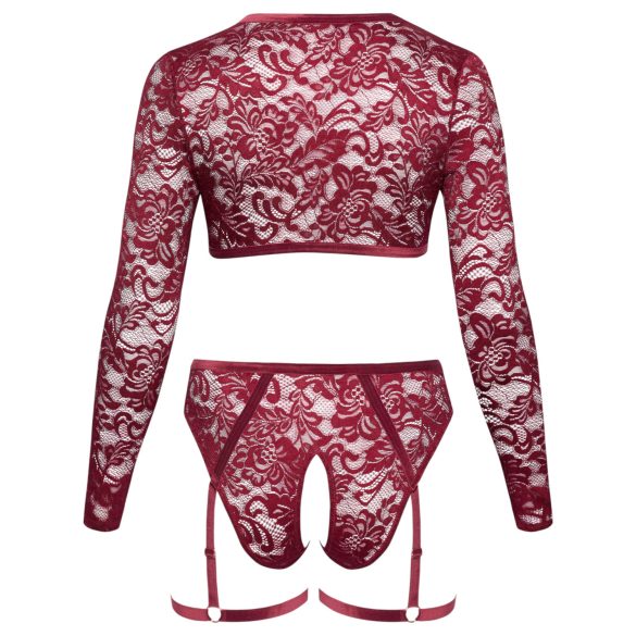 Cottelli Curves - lingerieset met lange mouwen - kant - rood - 3XL