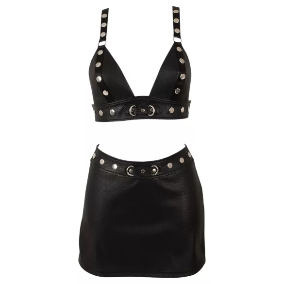 Cottelli - kunstleren top en minirok set (zwart) - M