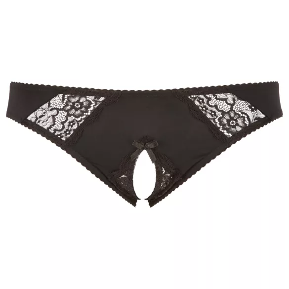 Cottelli Plus Size - kanten, open slipje (zwart)
