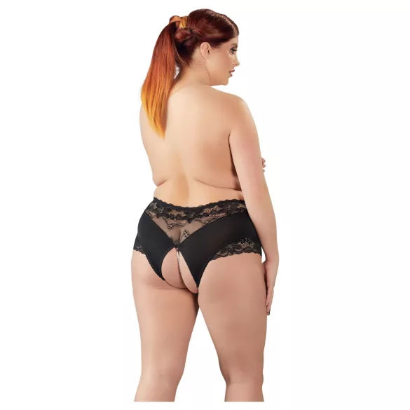 Cottelli Plus Size - open slip met kant en parels - zwart