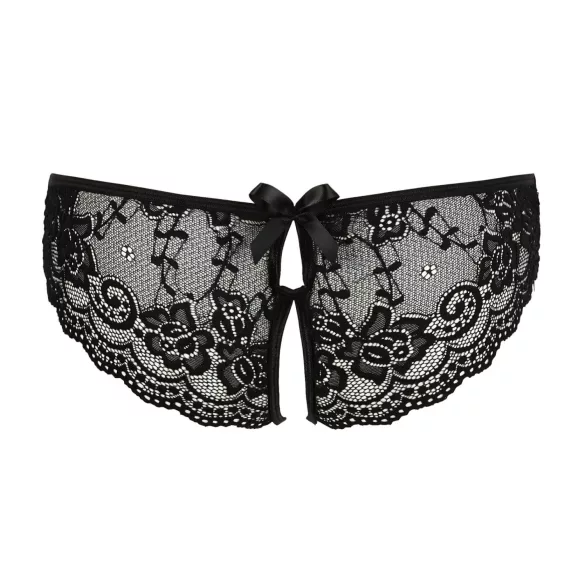 Cottelli - open damesstring met kant en strikje - zwart