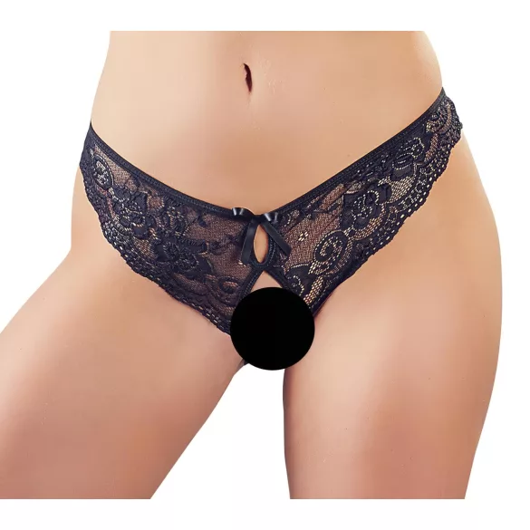 Cottelli - open damesstring met kant en strikje - zwart