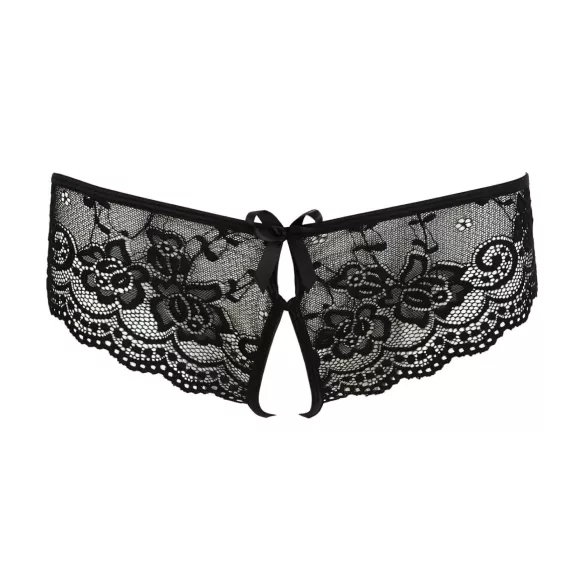 Cottelli - open damesstring met kant en strikje - zwart - M