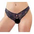 Cottelli - open damesstring met kant en strikje - zwart - M