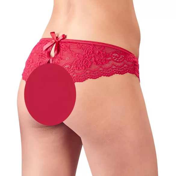 Cottelli - open dames string met strikje - rood - L