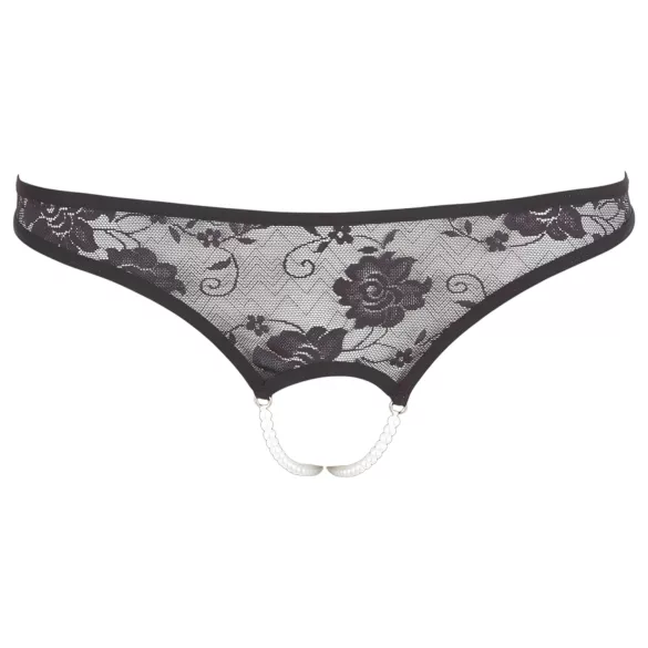 Cottelli - open string met kralen - kanten slip - zwart - M