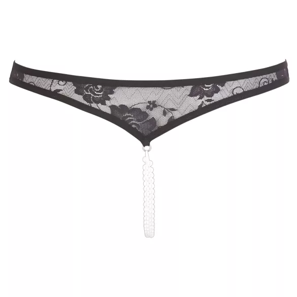 Cottelli - open string met kralen - kanten slip - zwart - XL