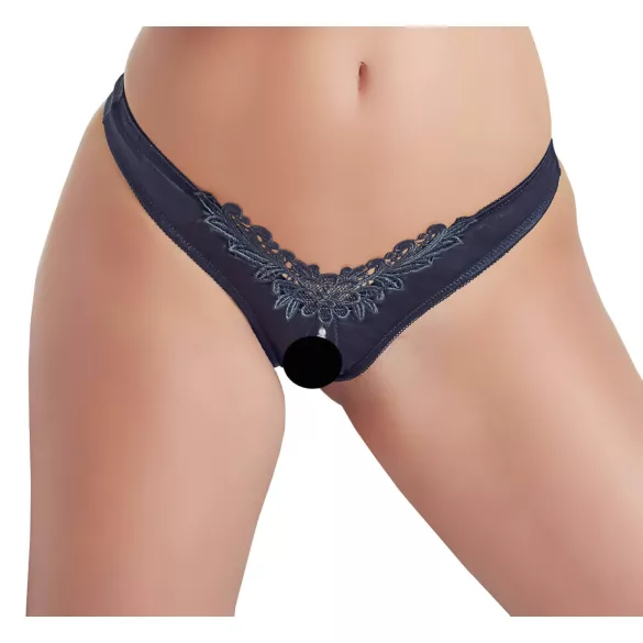 Cottelli - open slip met bloemen en parels - zwart - M