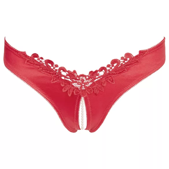 Cottelli - open damesstring met kralen en bloemen - rood - M