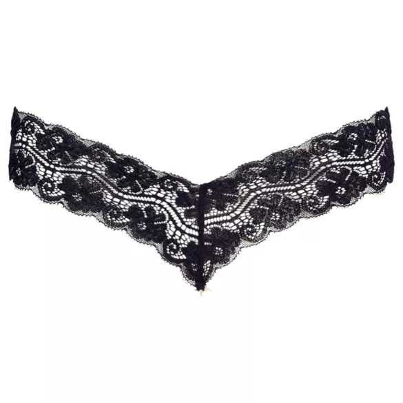 Cottelli - string met dubbele parels - kant - zwart - XL