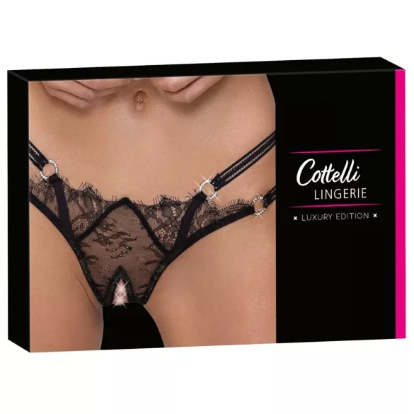 Cottelli - open string met ring - luxe design - zwart - M/L