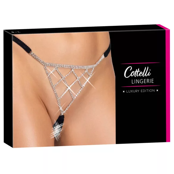 Cottelli - open stringtanga - zilveren detail - zwart (S-L)