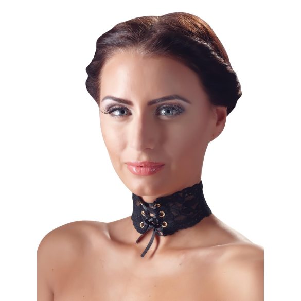 Cottelli - Brede kanten choker met vetersluiting - zwart