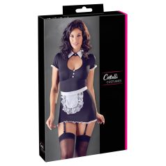   Cottelli - lingerie jurkje met jarretels - zwart/wit - kamermeisje - M