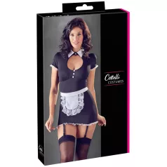   Cottelli - lingerie jurkje met jarretels - zwart/wit - kamermeisje - M
