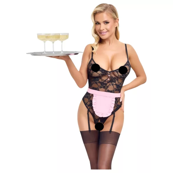 Cottelli - doorzichtige kamermeisje outfit - zwart/roze - M