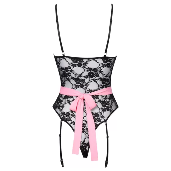 Cottelli - doorzichtige kamermeisje outfit - zwart/roze - M
