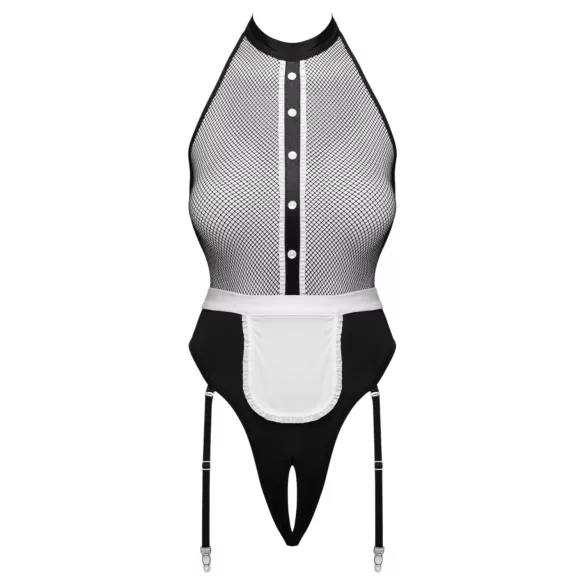 Cottelli - kamermeisje-body met schort (zwart) - S - L