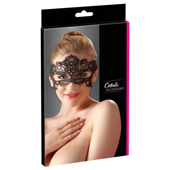 Cottelli - Oogmasker met geborduurde kanten look - zwart