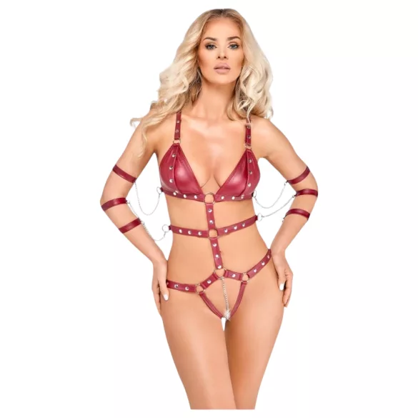 Bad Kitty - rood bondage harnas met studs - L
