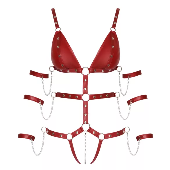 Bad Kitty - rood bondage harnas met studs - L