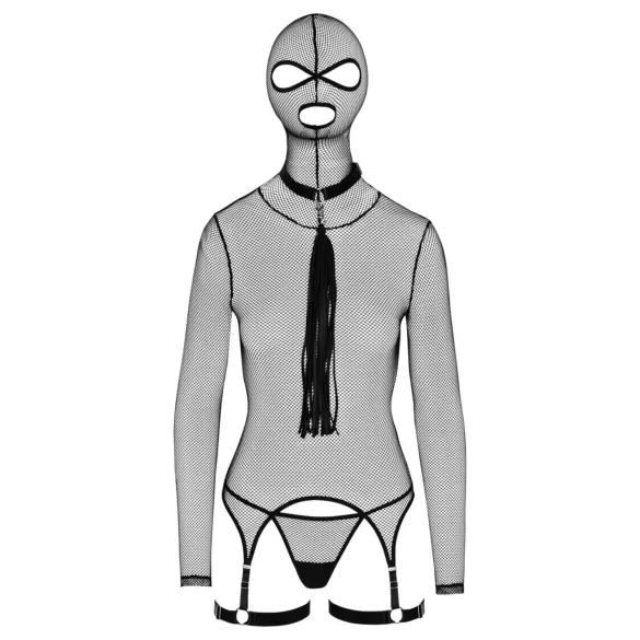 Bad Kitty - BDSM set met zweep - transparant netstof - zwart - L