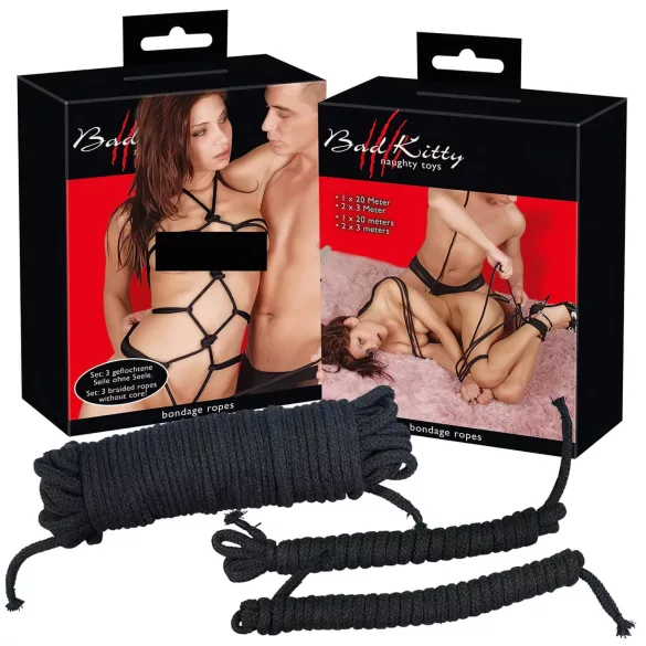 Bad Kitty - bondagesett touw (20 m + 2x3 m, zwart)