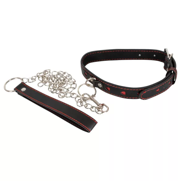 Bad Kitty - halsband met hartje en metalen ketting - zwart