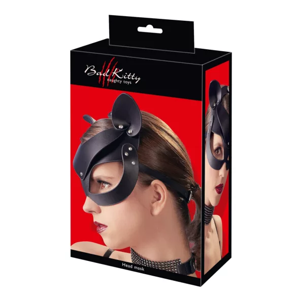 Bad Kitty - kattenmasker met strass steentjes - kunstleer zwart (S-L)