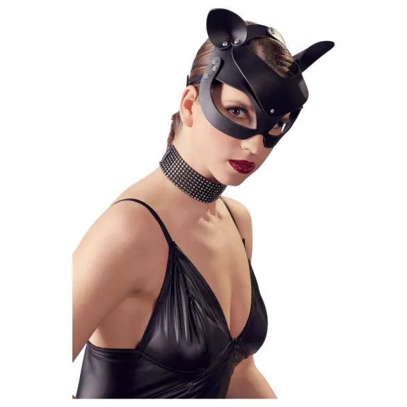 Bad Kitty - kattenmasker met strass steentjes - kunstleer zwart (S-L)