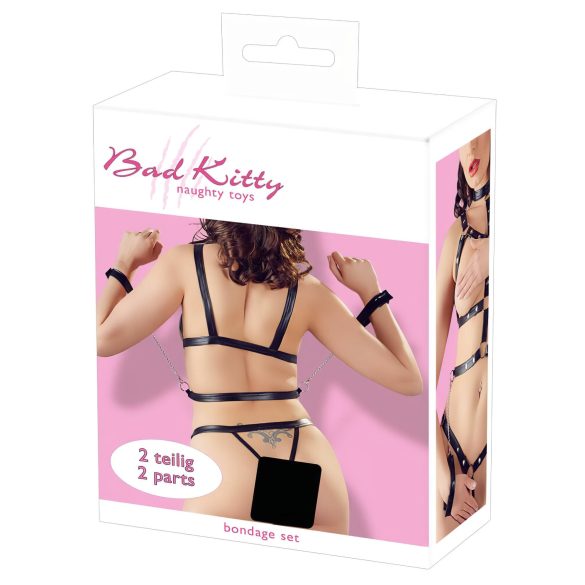 Bad Kitty - Riemen & Polsboeien Set (Zwart) - L/XL