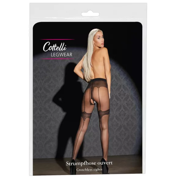 Cottelli - open panty kousen - exclusief patroon - zwart - 3