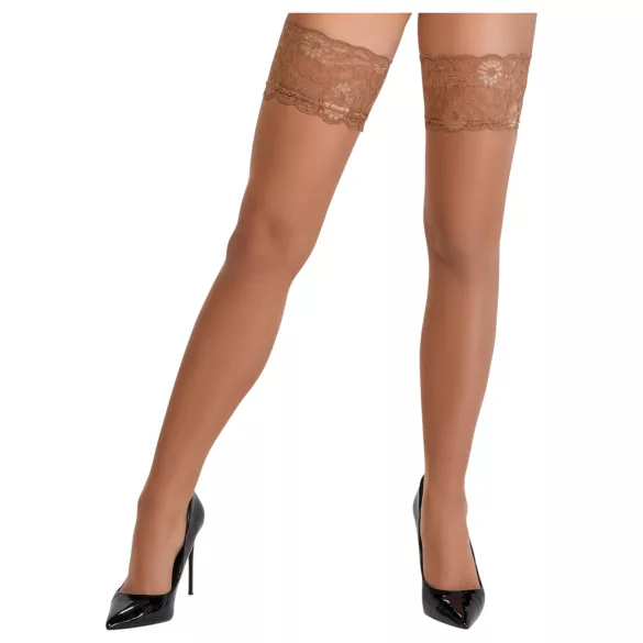 Cottelli - kousen met kant en bloemenpatroon - huidkleurig