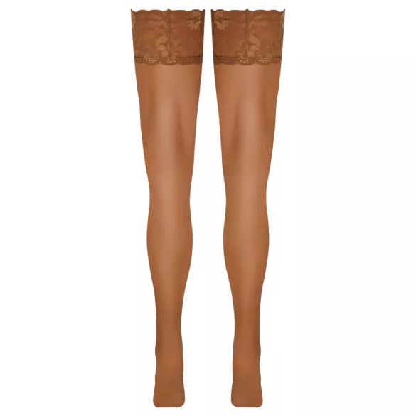 Cottelli - kousen met kant en bloemenpatroon - huidkleurig - 3/M-L
