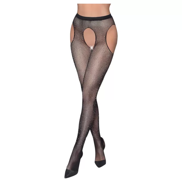 Cottelli Legwear - open jarretkous - glanzend - zwart (S-L)