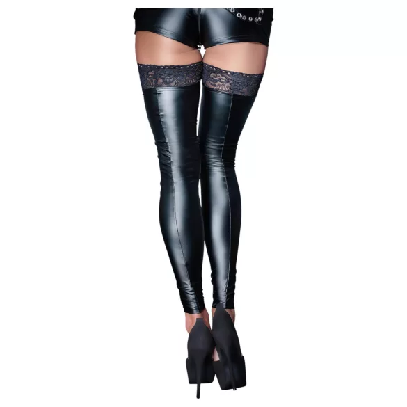 Noir - hold-up kousen - kanten rand - glanzend - zwart - XL
