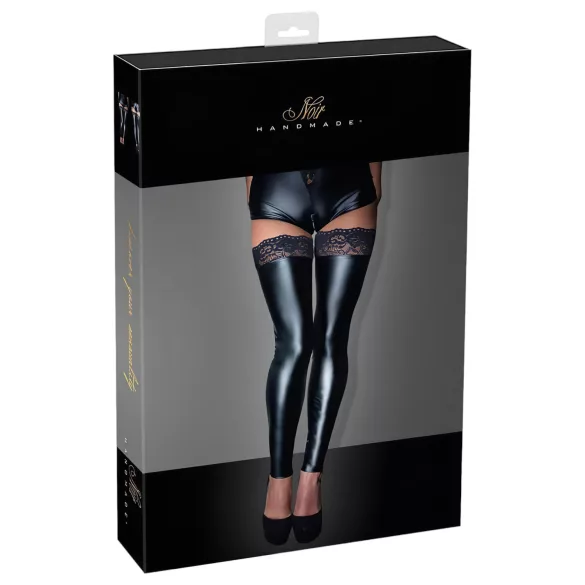 Noir - hold-up kousen - kanten rand - glanzend - zwart - XL