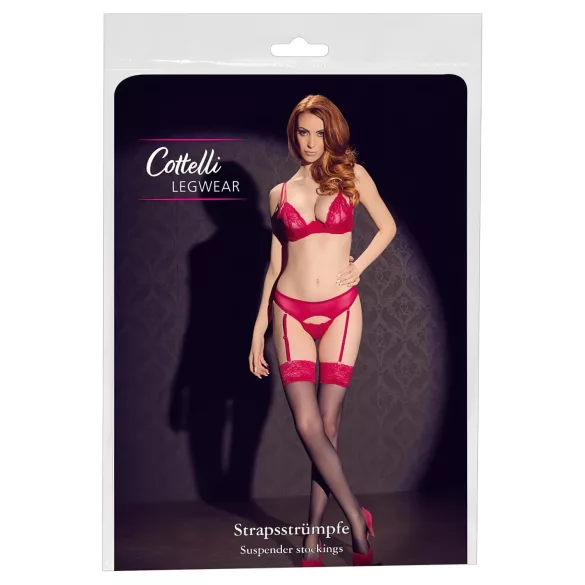Cottelli - zwarte kousen met rode kant - 4