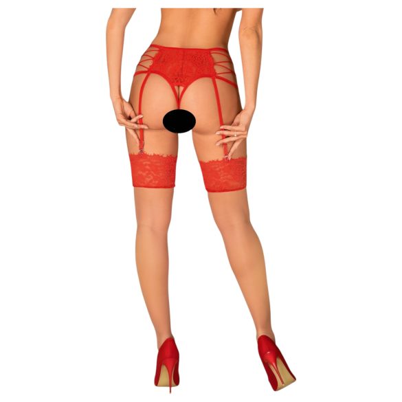 Obsessive - kanten hold-ups - rood/naturel - L/XL