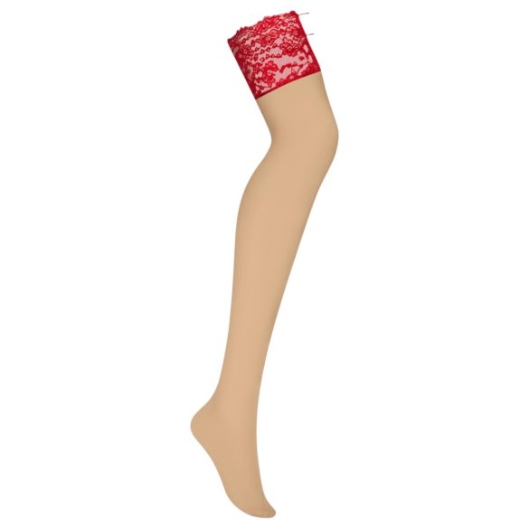 Obsessive - kanten hold-ups - rood/naturel - L/XL