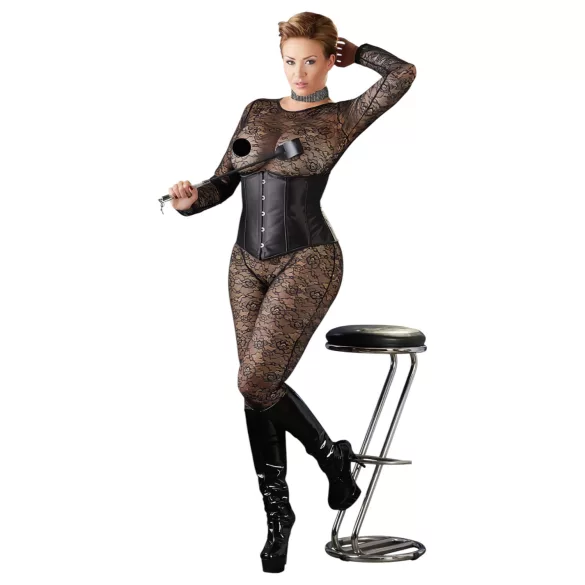 Cottelli Plus Size - satijnen korset - zwart - 4XL