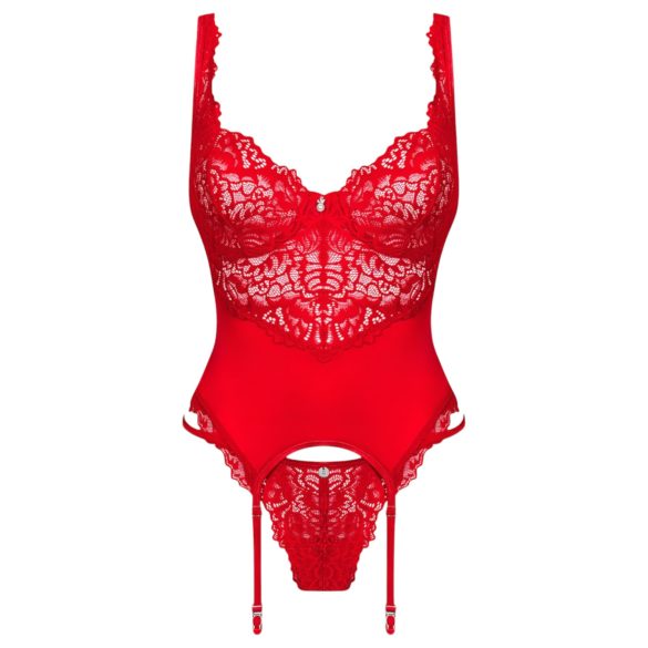 Obsessive Amor Cherris - lingerieset met jarretels - kant - rood
