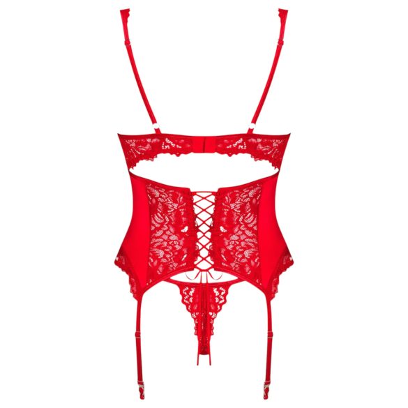Obsessive Amor Cherris - lingerieset met jarretels - kant - rood