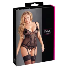 Cottelli - Dames top - Kant met lint - Zwart - XXL