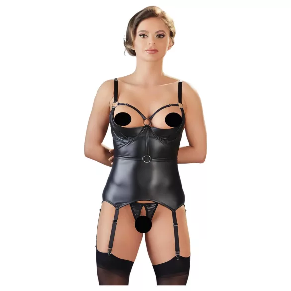 Cottelli Bondage - glimmende push-up top met boeien (zwart)