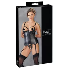   Cottelli Bondage - glanzende push-up top met boeien (zwart) - XL