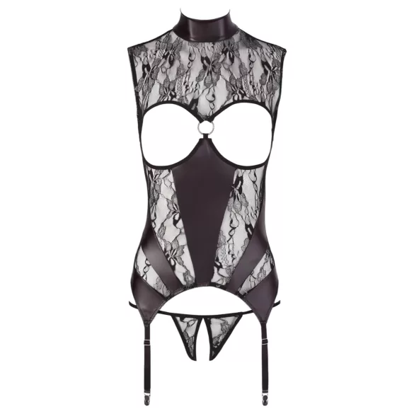 Abierta Fina - open set lingerie - kanten details - zwart - L