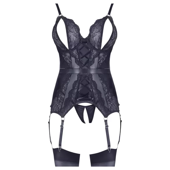 Cottelli - open bh en string met kant - zwart - XL