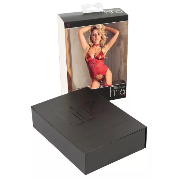 Abierta Fina - glanzend kettingtopje en string (rood)